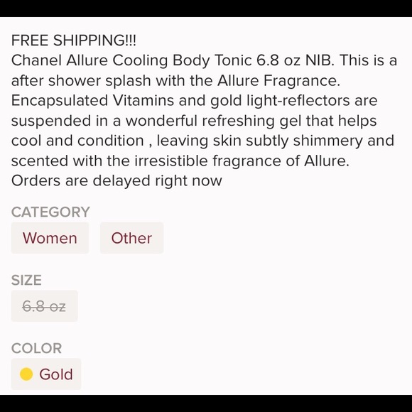 Chanel 6.8oz Allure gold/vitamins body tonic - Picture 3 of 4